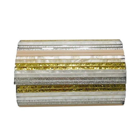 Charlene Clutch- Gold & Silver Stripe