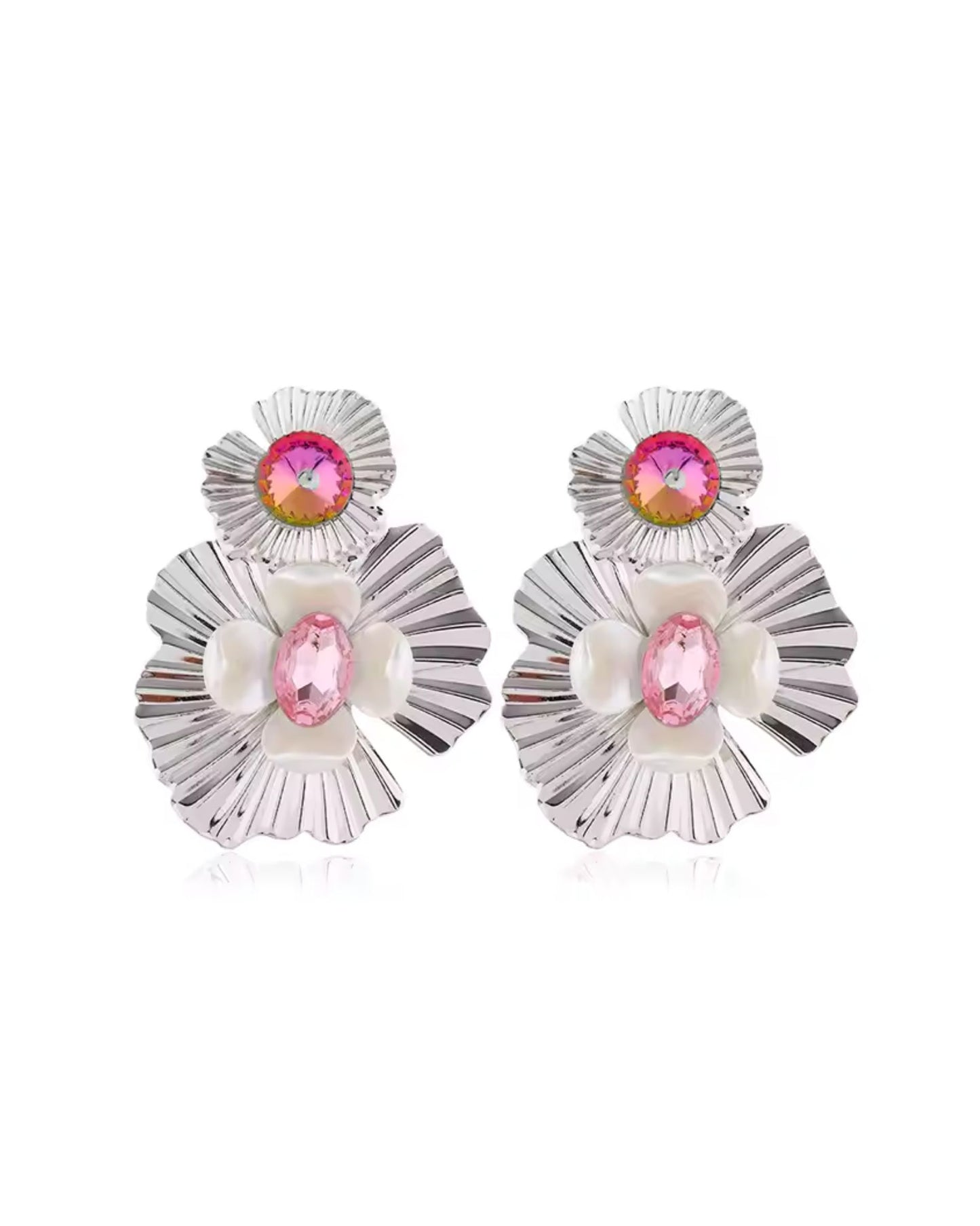 Zara Statement Earrings - Pink Silver