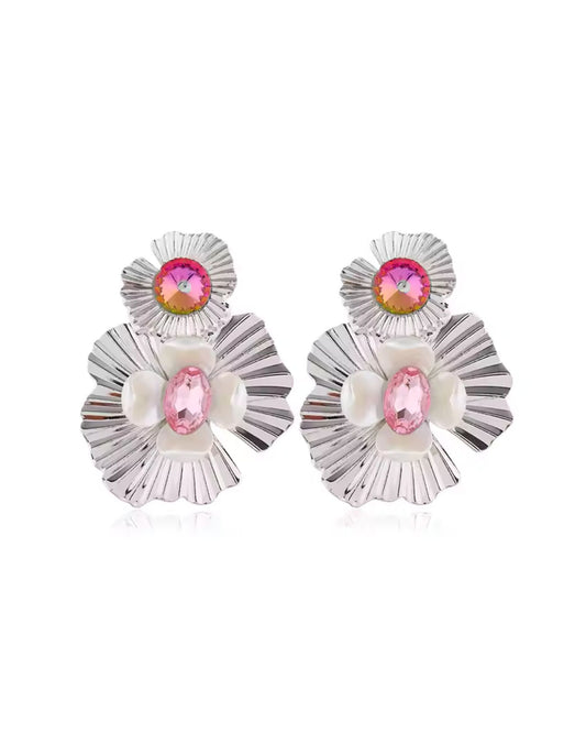 Zara Statement Earrings - Pink Silver