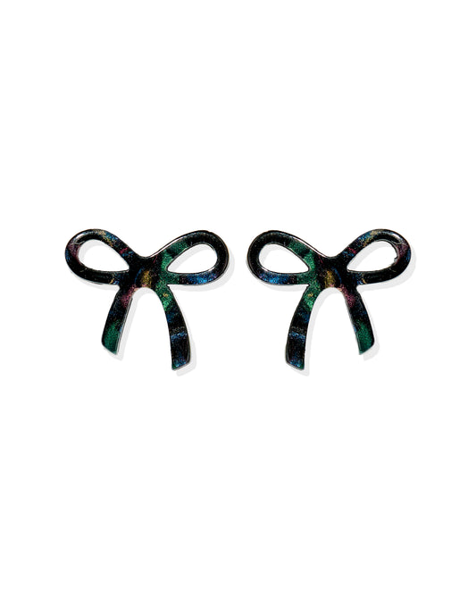 Kylie Bow Earrings - Black Iridescent