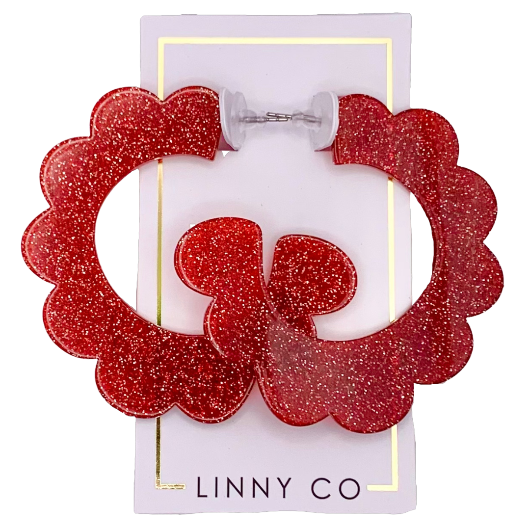 Margo Scallop Hoop Earrings - Crimson Glitter