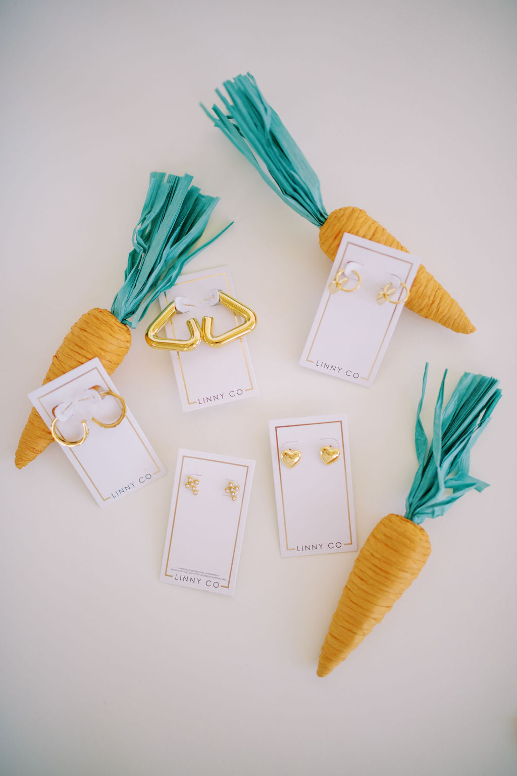 Crystal Heart Stud Earrings - Gold