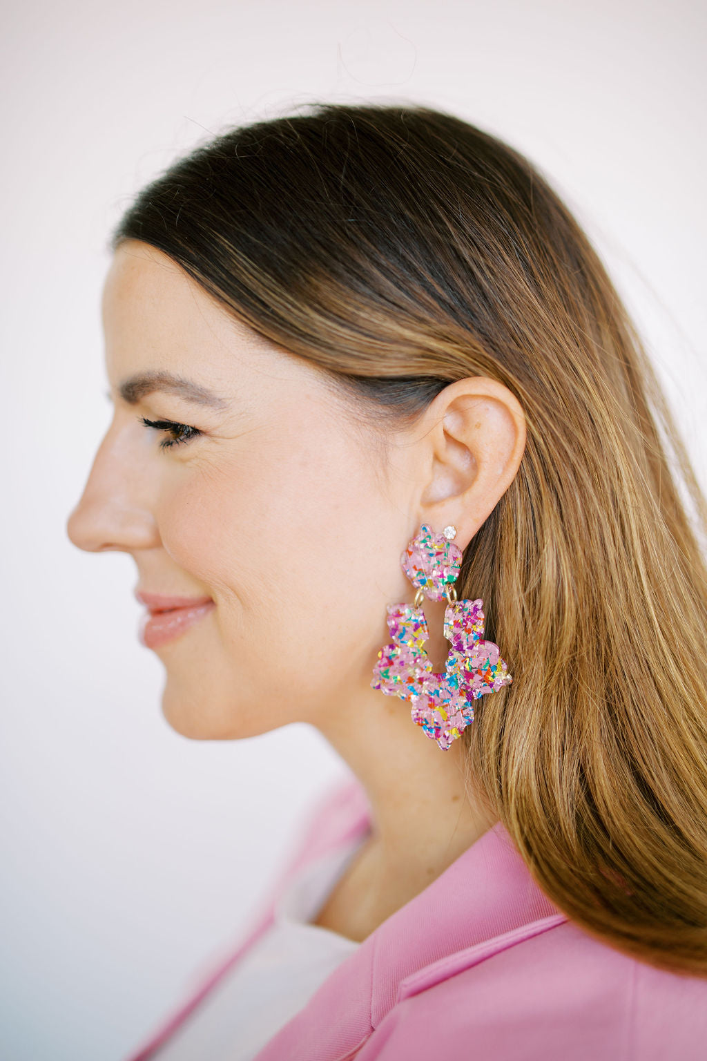 Michelle Statement Earrings - Pink Birthday Confetti