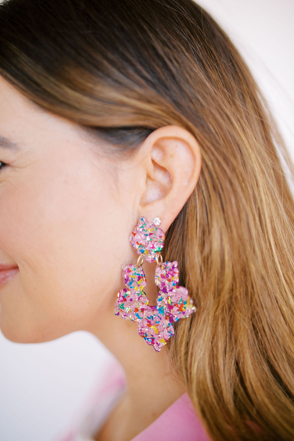 Michelle Statement Earrings - Pink Birthday Confetti