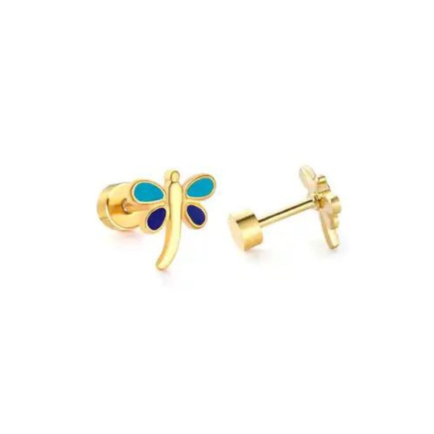 Screwback Stud Earrings - Bri Butterfly Blue