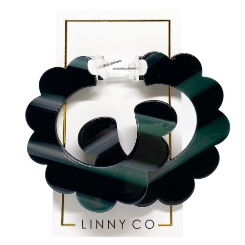 Margo Scallop Hoop Earrings - Dark Green