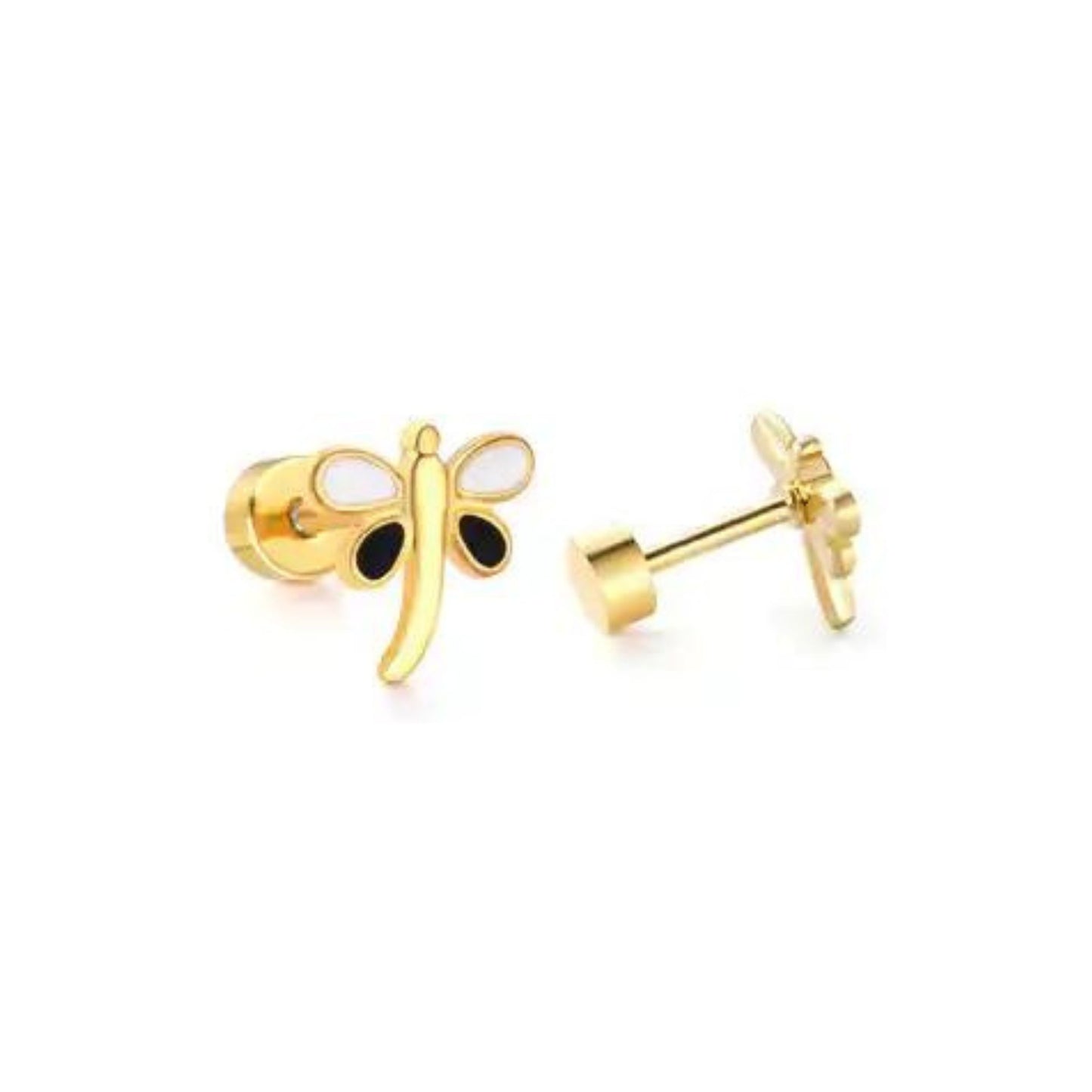 Screwback Stud Earrings - Bri Butterfly White and Black