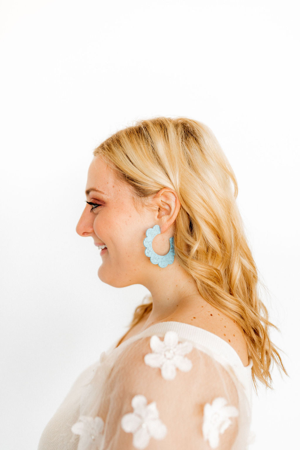 Margo Scallop Hoop Earrings - Turquoise