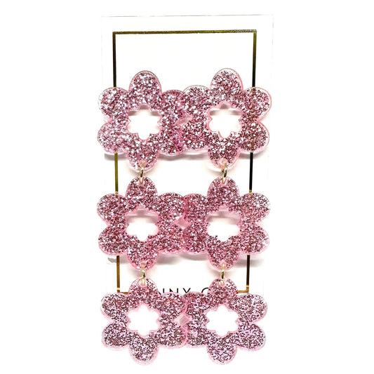 Zoey Statement Earrings - Pink Glitter