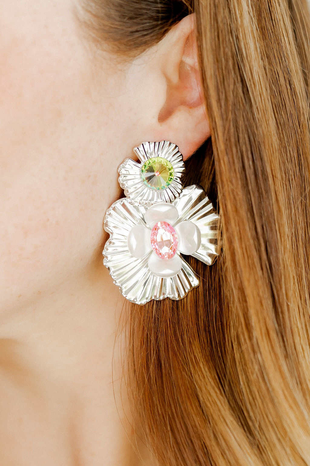 Zara Statement Earrings - Pink Silver