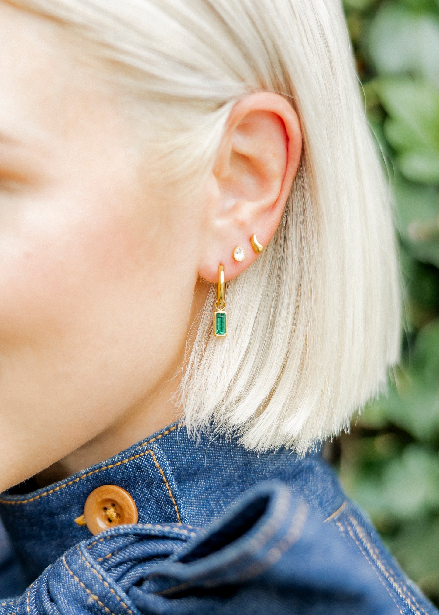 Huggie Charm Earrings - Edith Green Gold