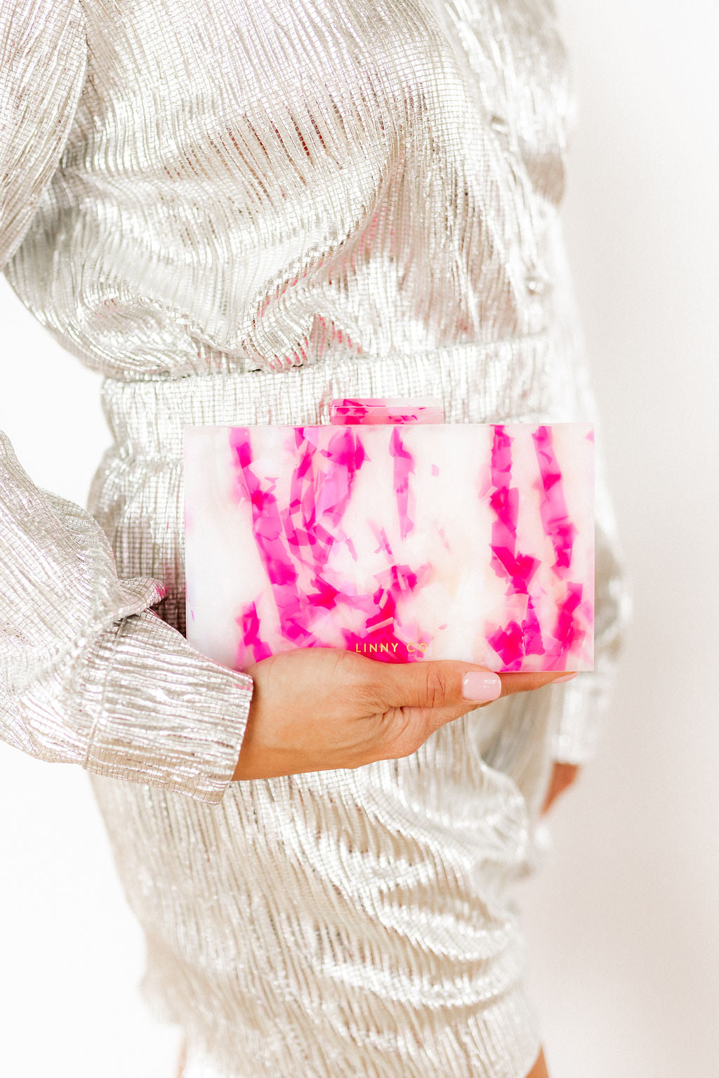 Lucy Clutch - Pink & White