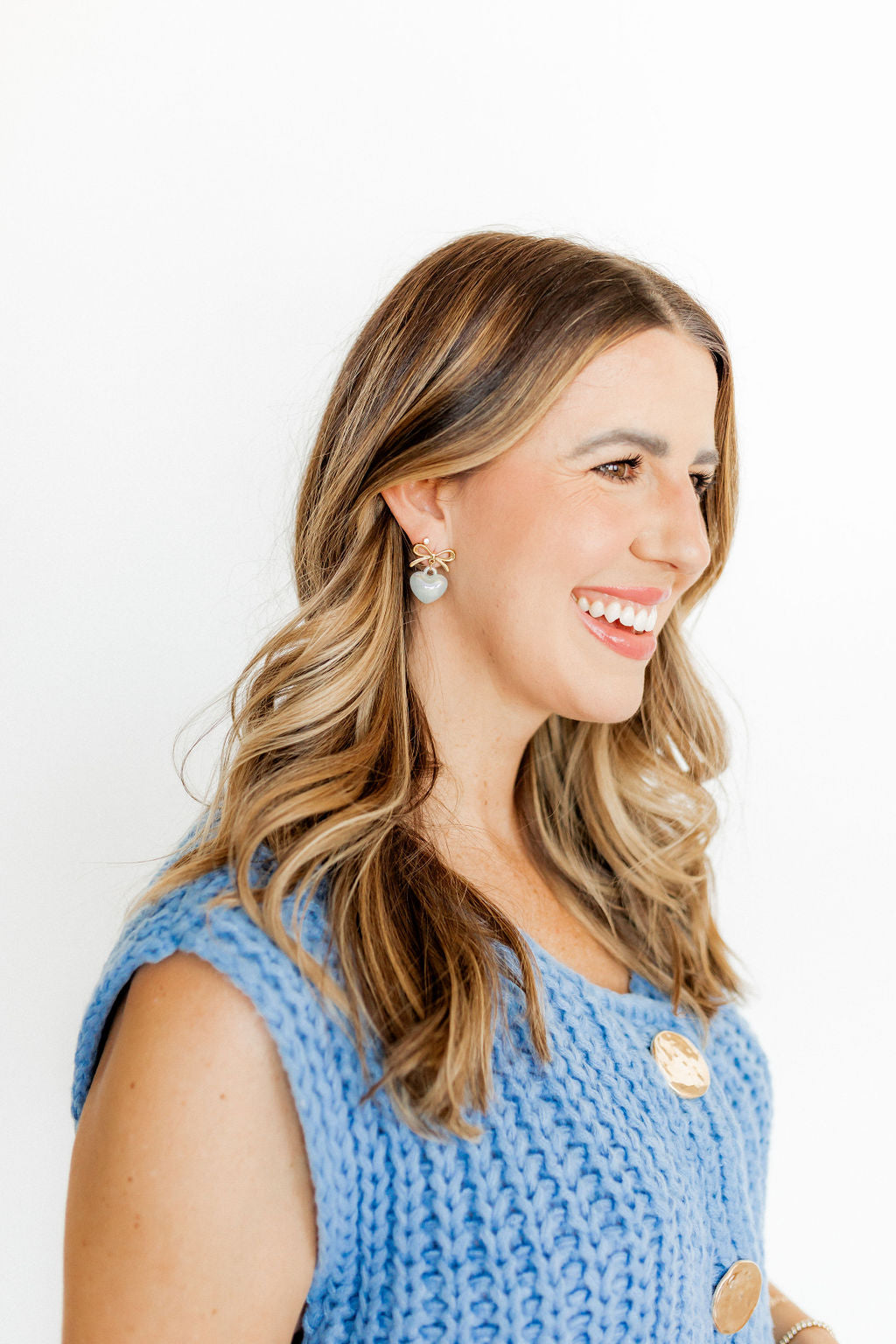 Ruthie Bow and Heart Earring - Blue