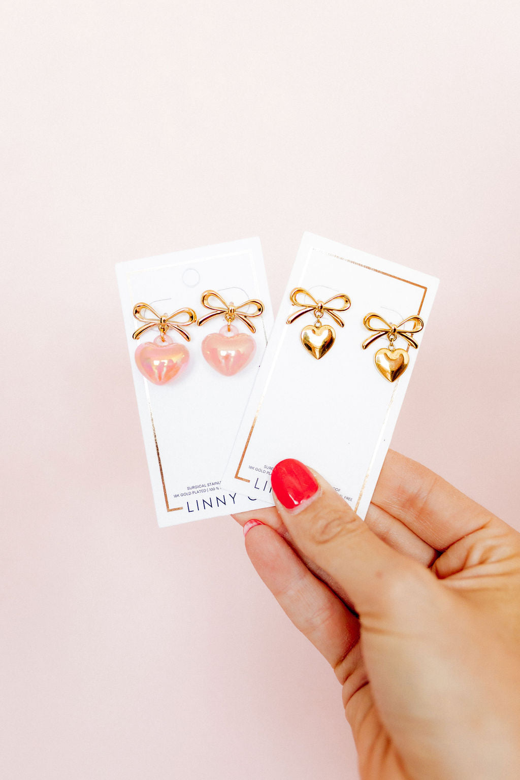 Ruthie Bow and Heart Earring - Pink