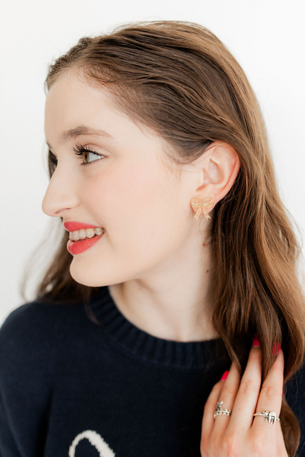Sophia Bow Earrings - Gold Glitter