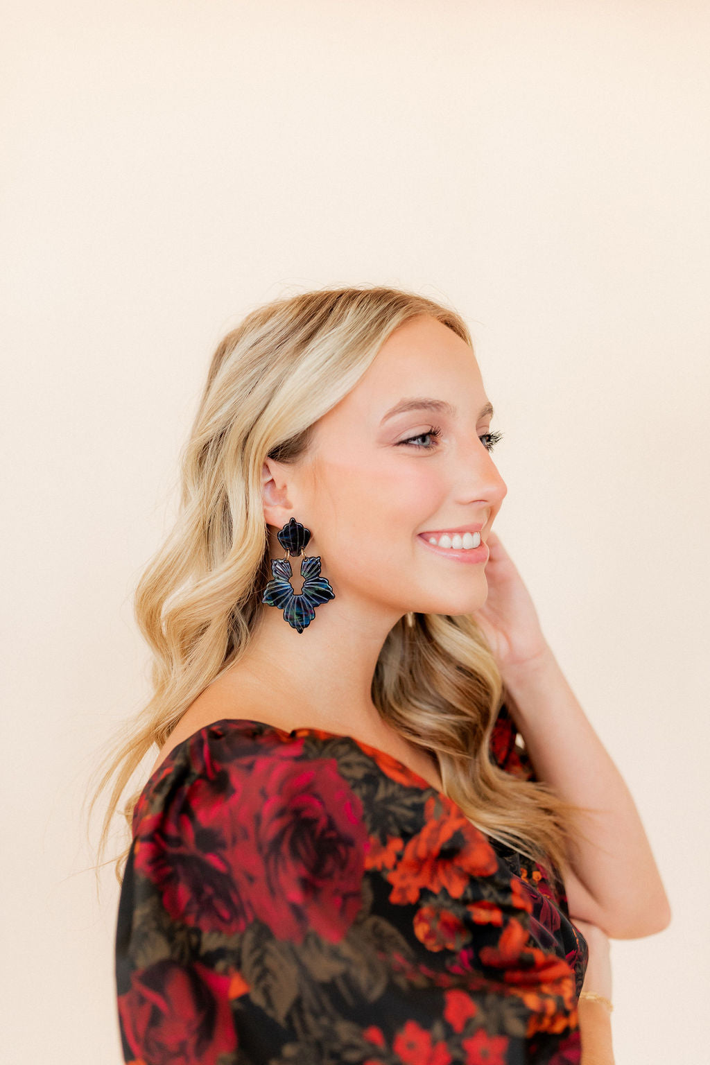 Michelle Statement Earrings - Black Iridescent