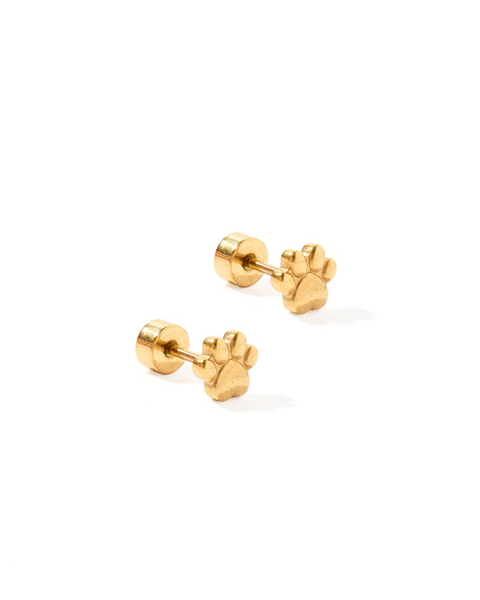 Screwback Stud Earrings - Paw Print Gold