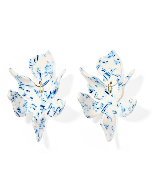 Flora Statement Earrings - Blue China
