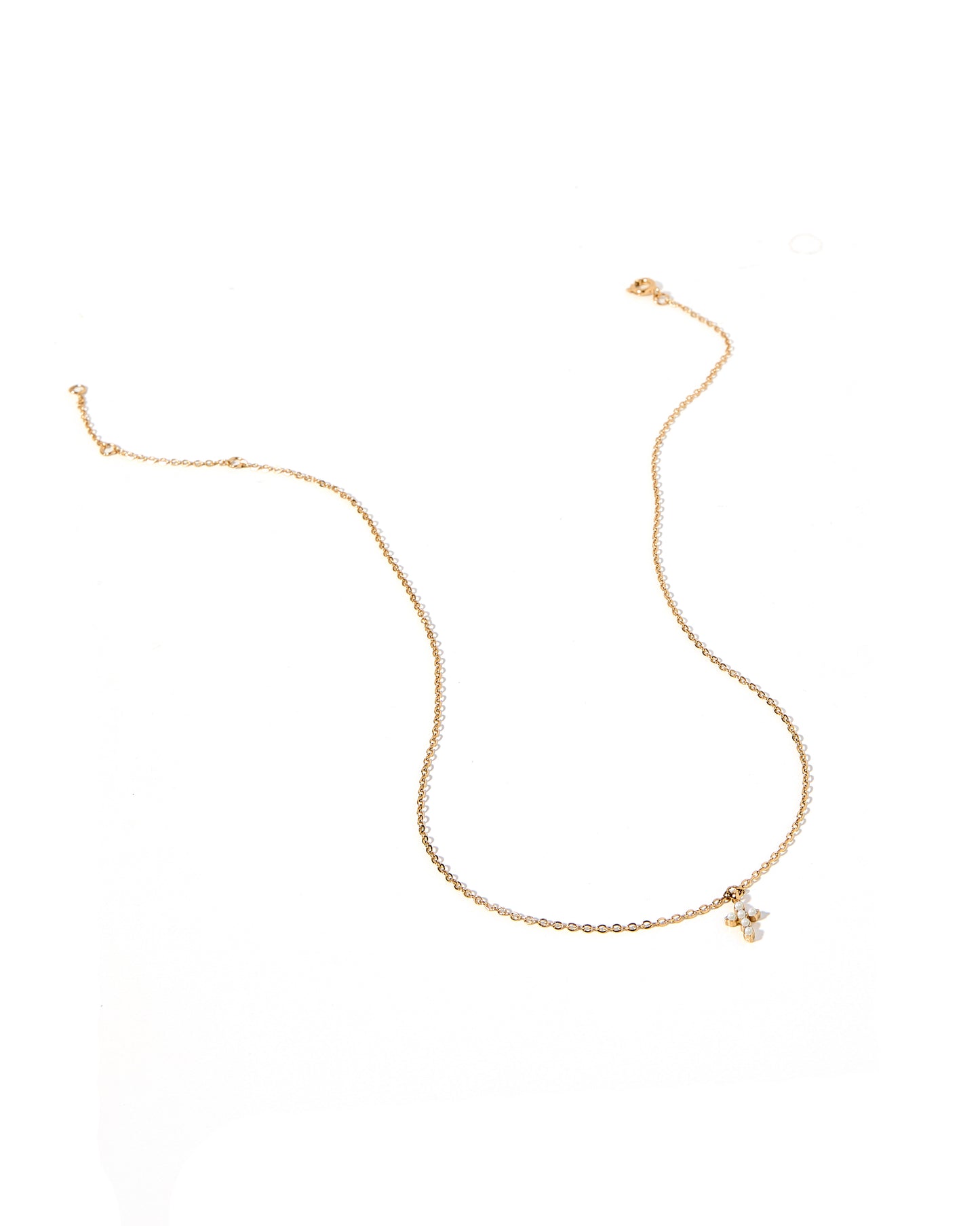 Necklace - Carly Cross Pearl Gold