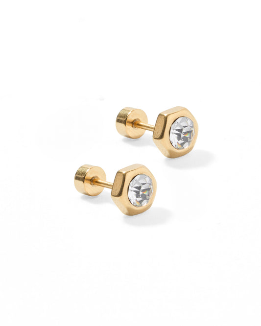 Screwback Stud Earrings - Addison Clear Gold