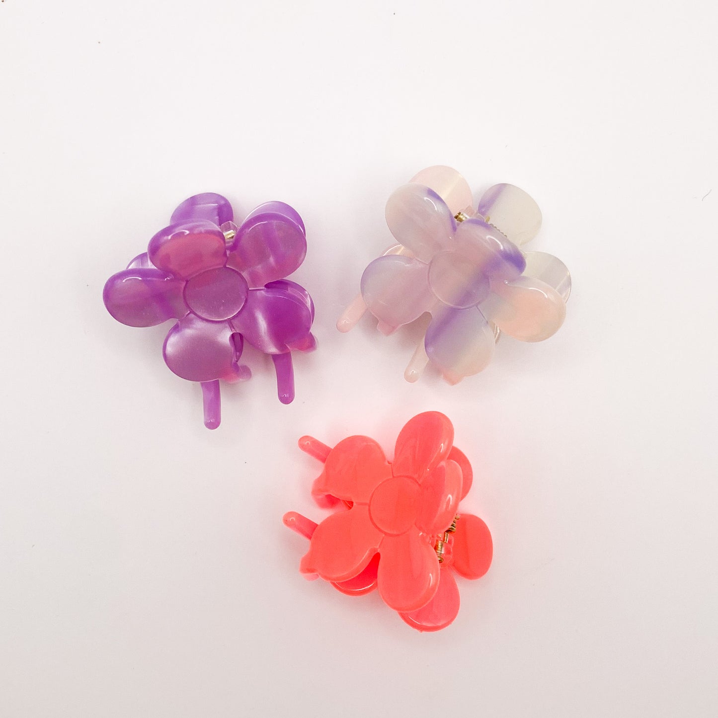 Mini Clip Trio - Daisy Flower: Pearlized Purple / Neon Watermelon / Purple Stripes
