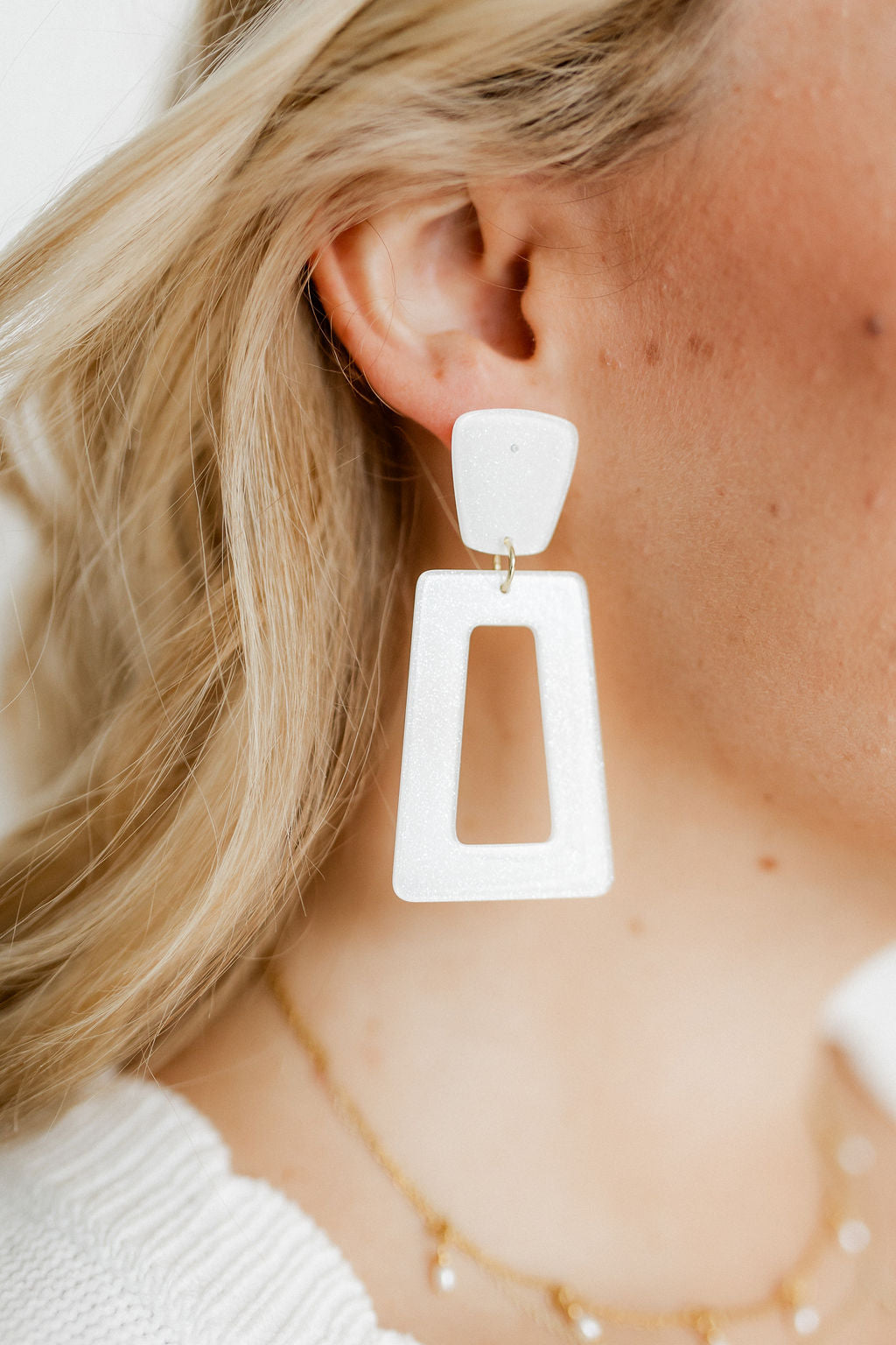 Kennedy Statement Earrings - White Glitter