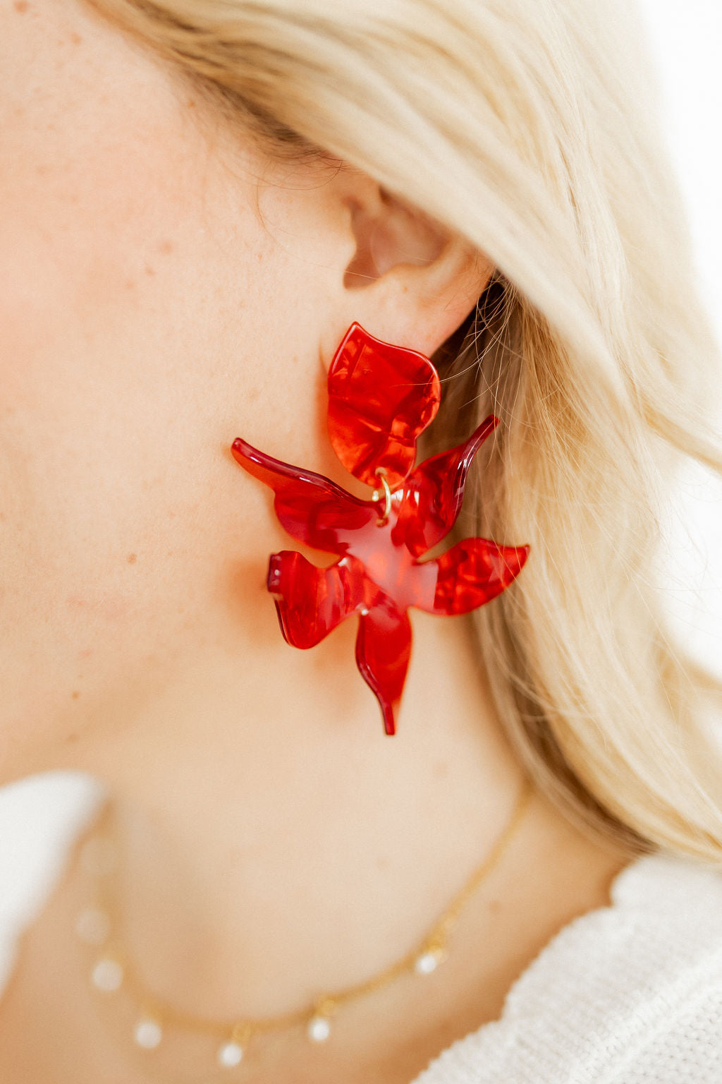 Flora Statement Earrings - Pearlized Red