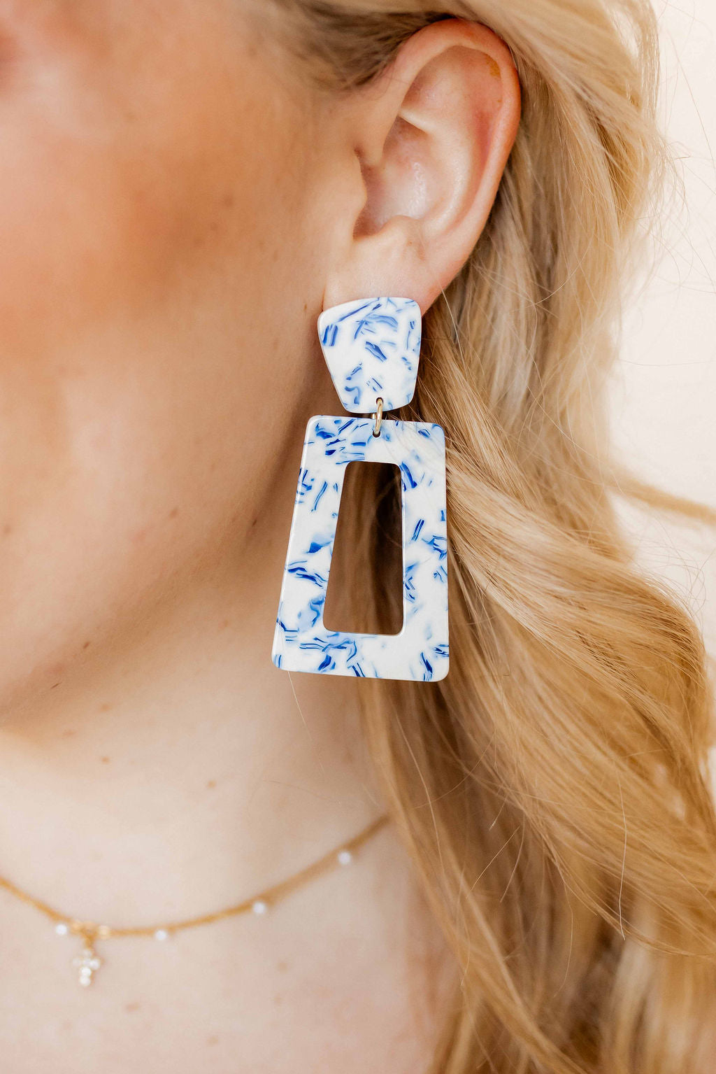 Kennedy Statement Earrings - Blue China