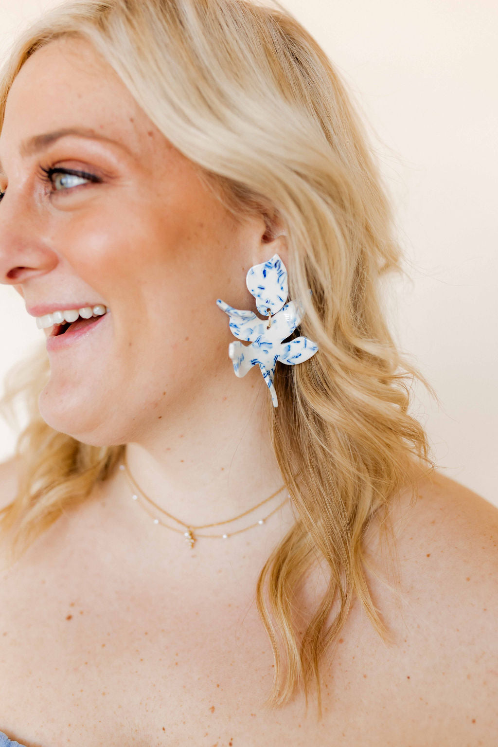 Flora Statement Earrings - Blue China