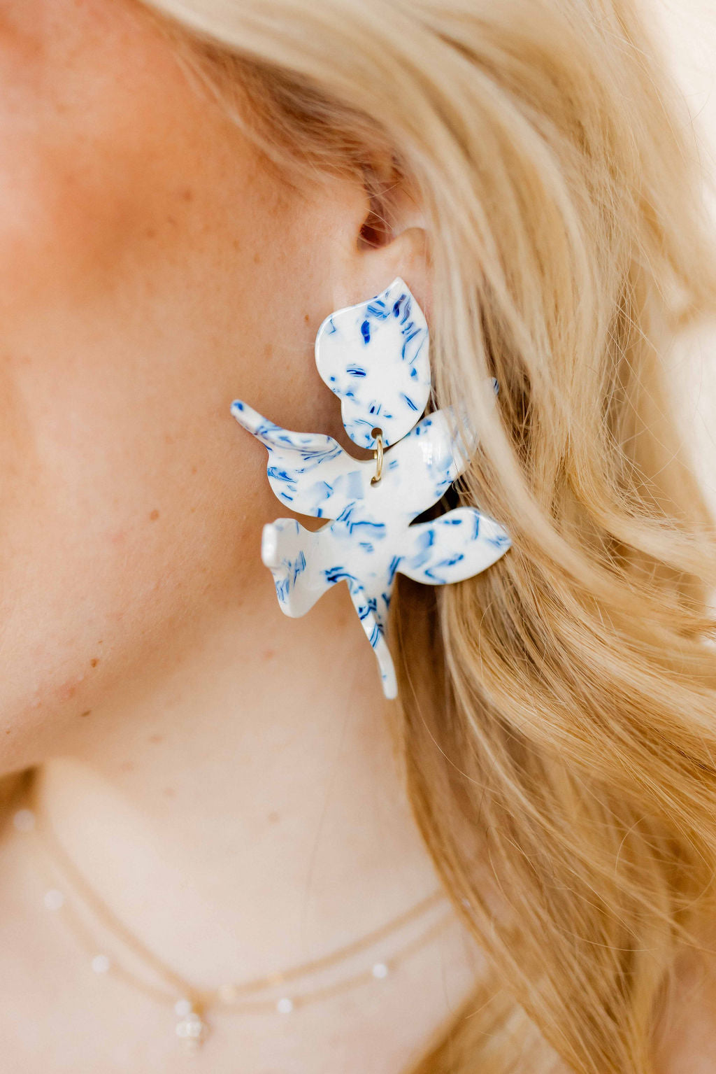 Flora Statement Earrings - Blue China