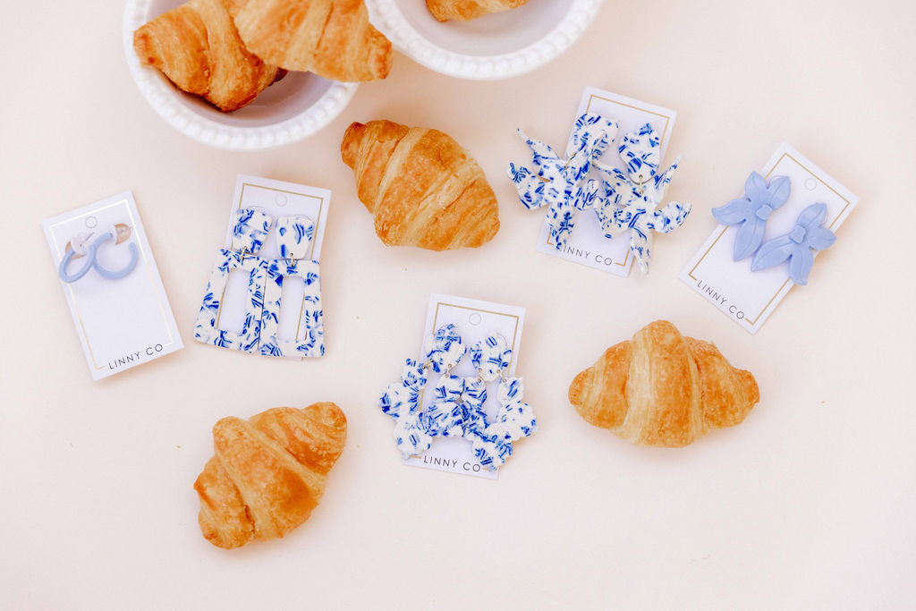 Flora Statement Earrings - Blue China