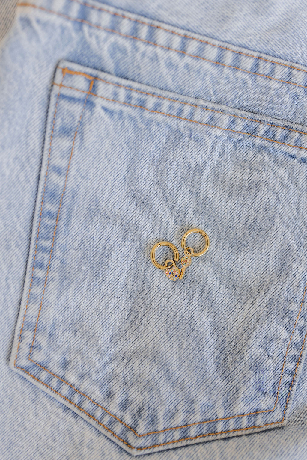 Huggie Charm Earrings - Lock and Key Gold