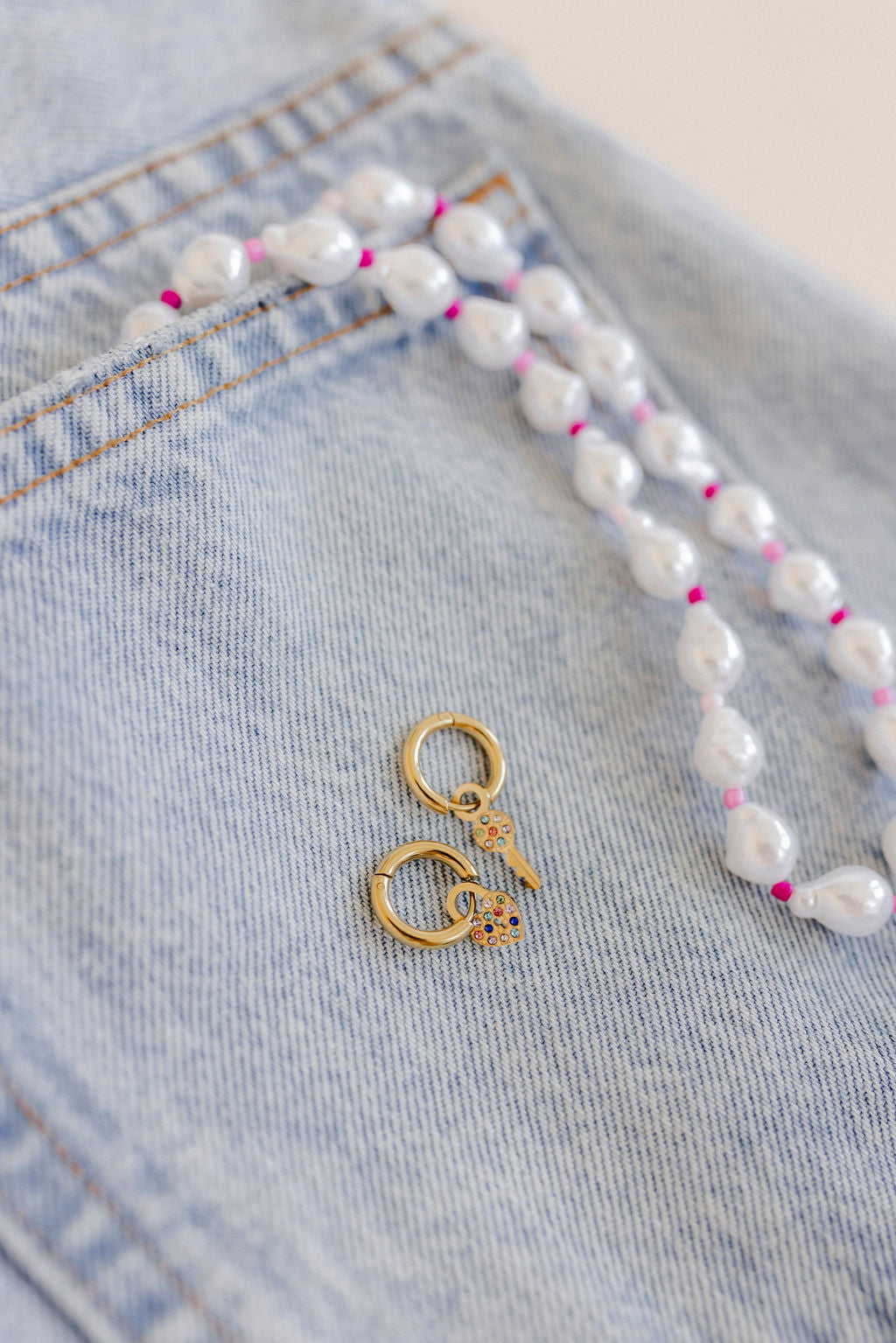 Huggie Charm Earrings - Lock and Key Gold