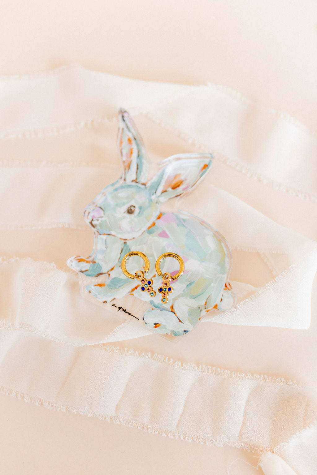 Huggie Charm Earrings - Esther Cross Multi