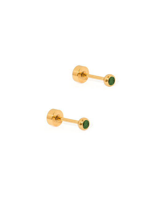 Screwback Stud Earrings - Cooper Emerald Gold