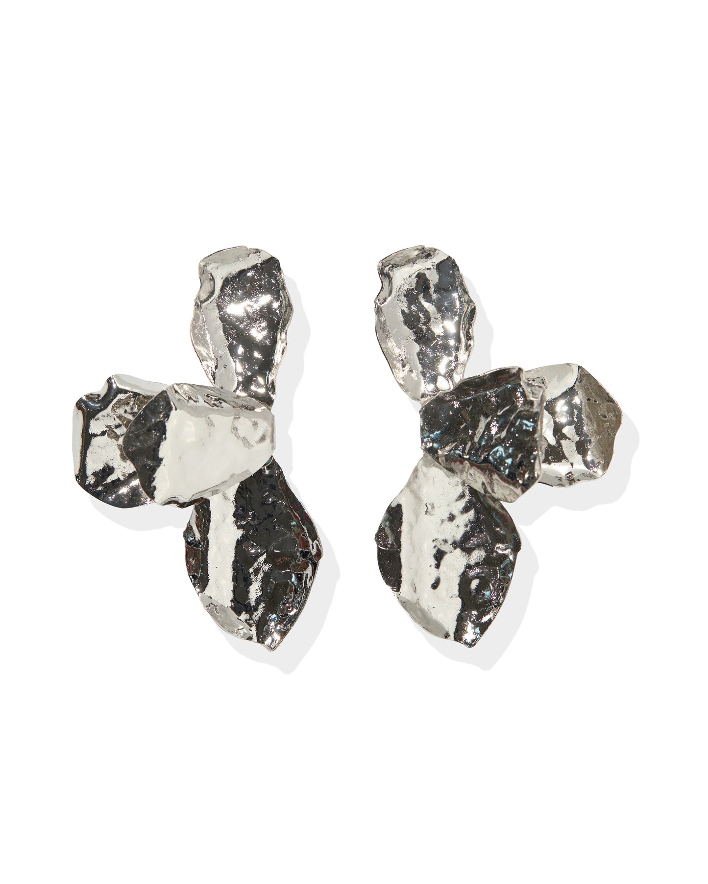 Pair of silver earrings on a white background