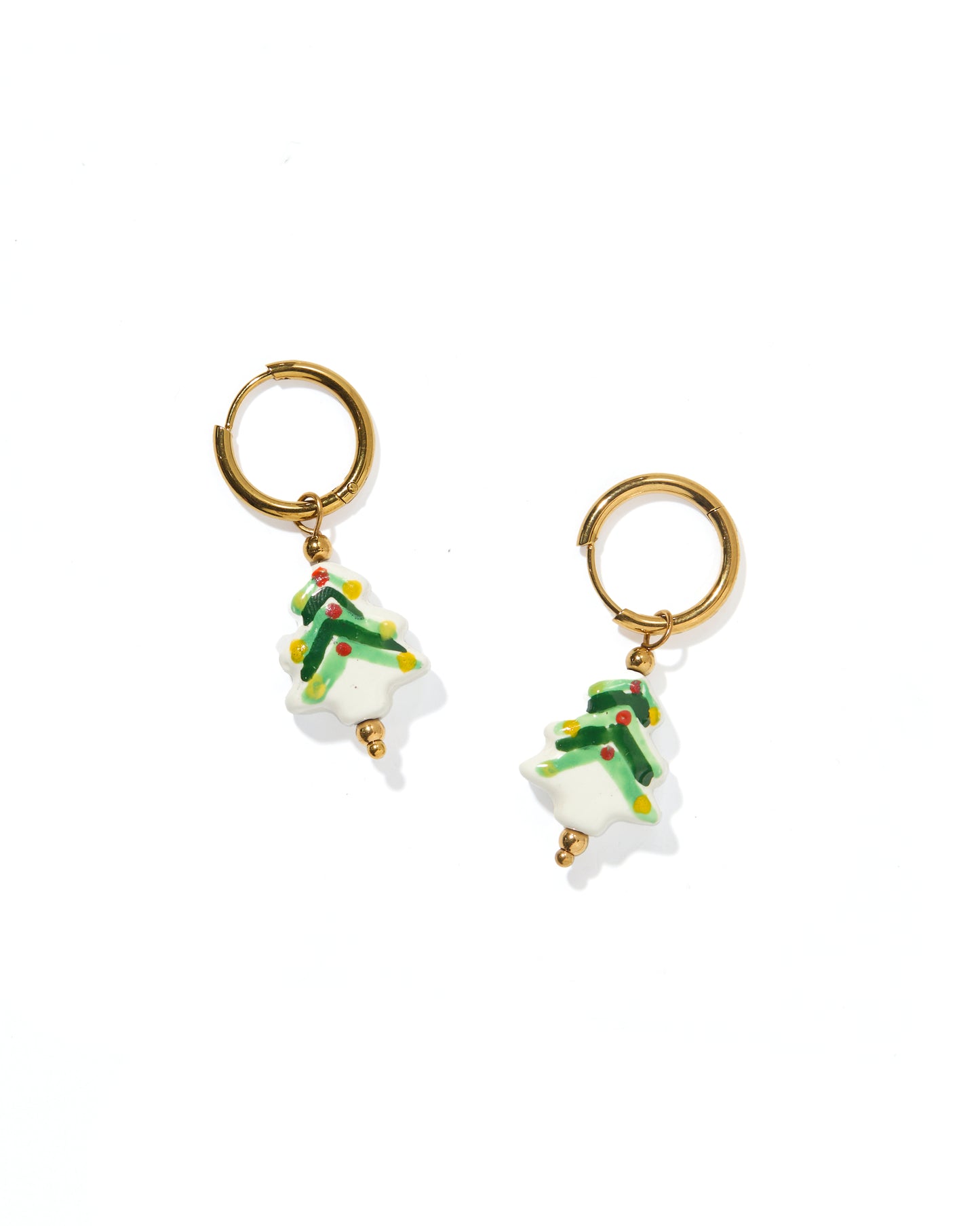 Huggie Charm Earrings - Christmas Tree White