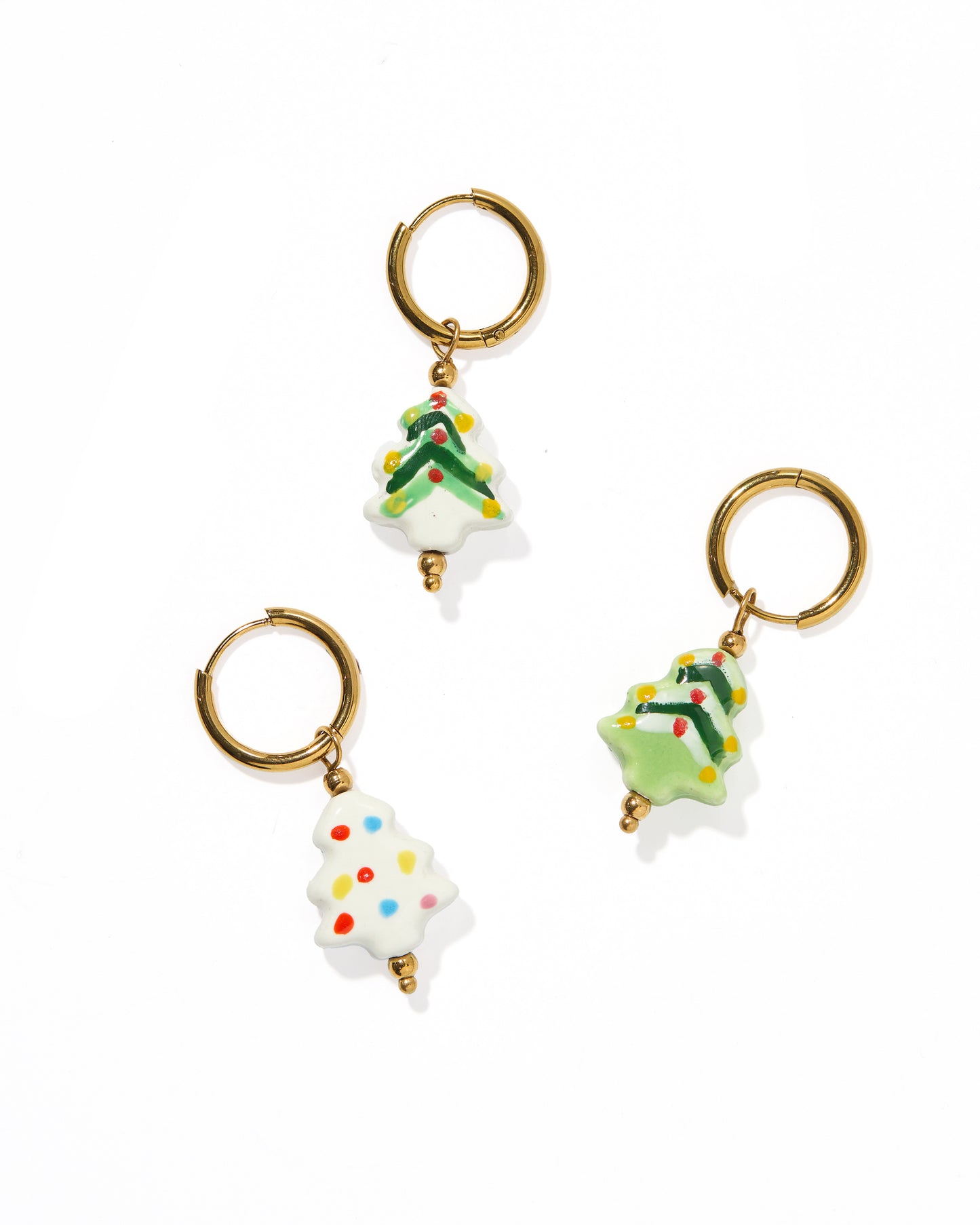Huggie Charm Earrings - Christmas Tree White