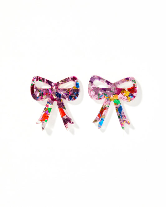 Sophia  Bow Earrings - Pink Birthday Confetti