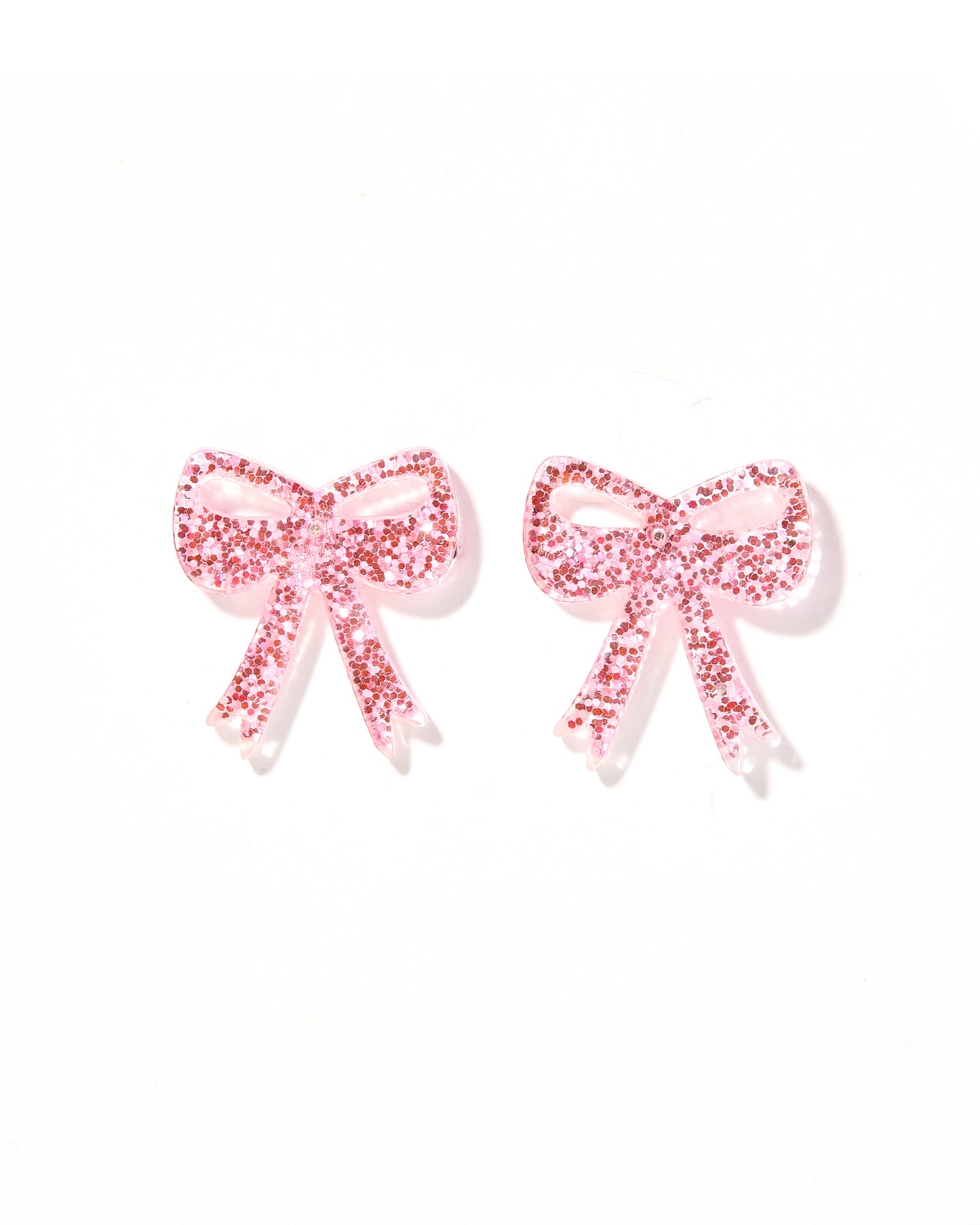 Sophia Bow Earrings - Pink Glitter