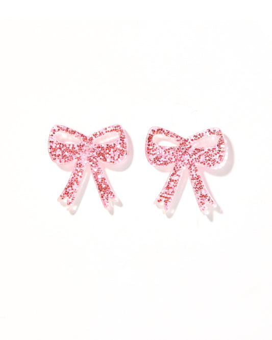 Sophia Bow Earrings - Pink Glitter