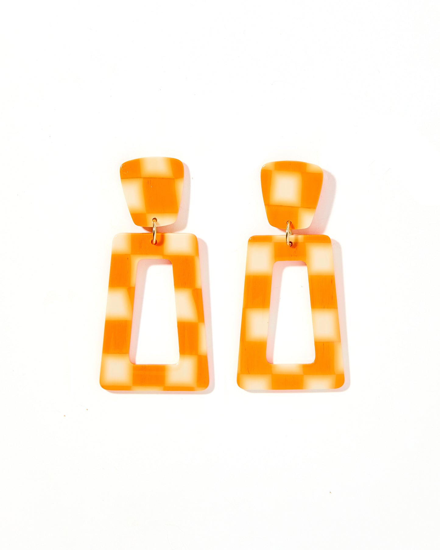 Kennedy Statement Earrings - Orange Checkered