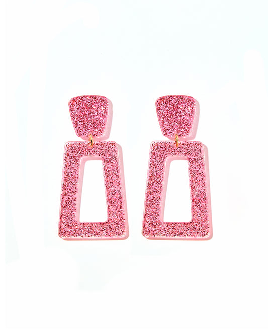 Kennedy Statement Earrings - Pink Glitter