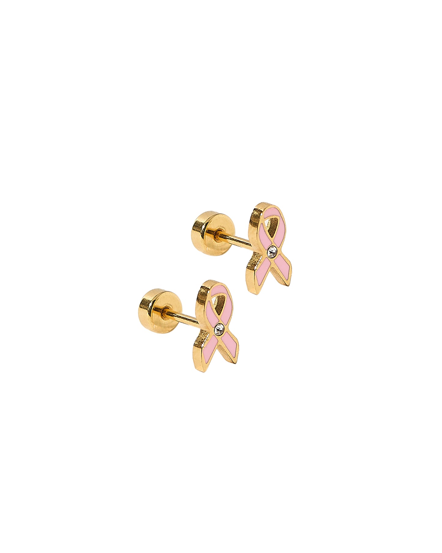 Screwback Stud Earrings - Breast Cancer Ribbon