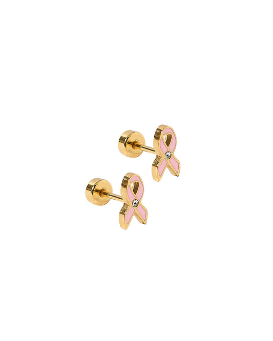 Screwback Stud Earrings - Breast Cancer Ribbon