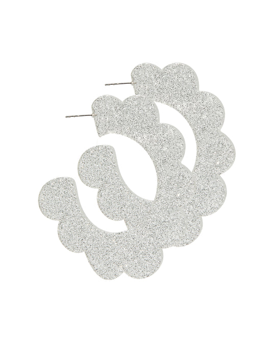 Margo Scallop Hoop Earrings - Silver Glitter