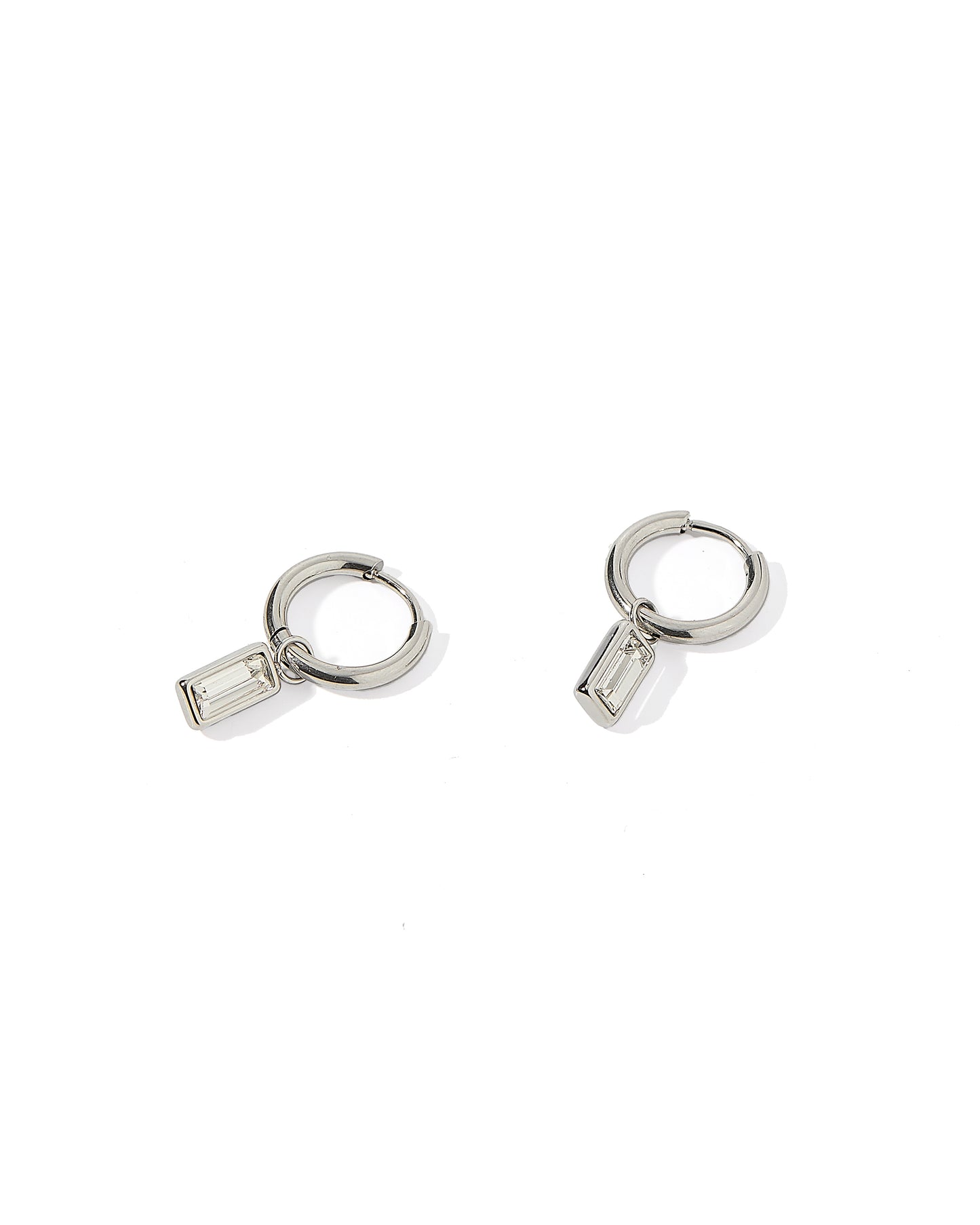 Huggie Charm Earrings - Edith Clear Silver