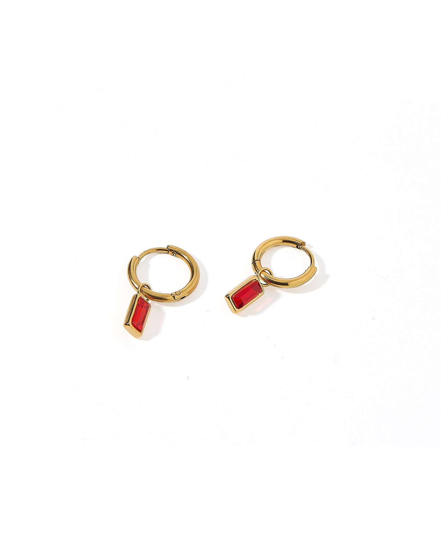 Huggie Charm Earrings - Edith Red Gold