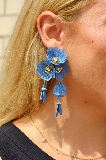 Audrey Flower Statement Earrings - Blue - LINNY CO WholesaleMetal