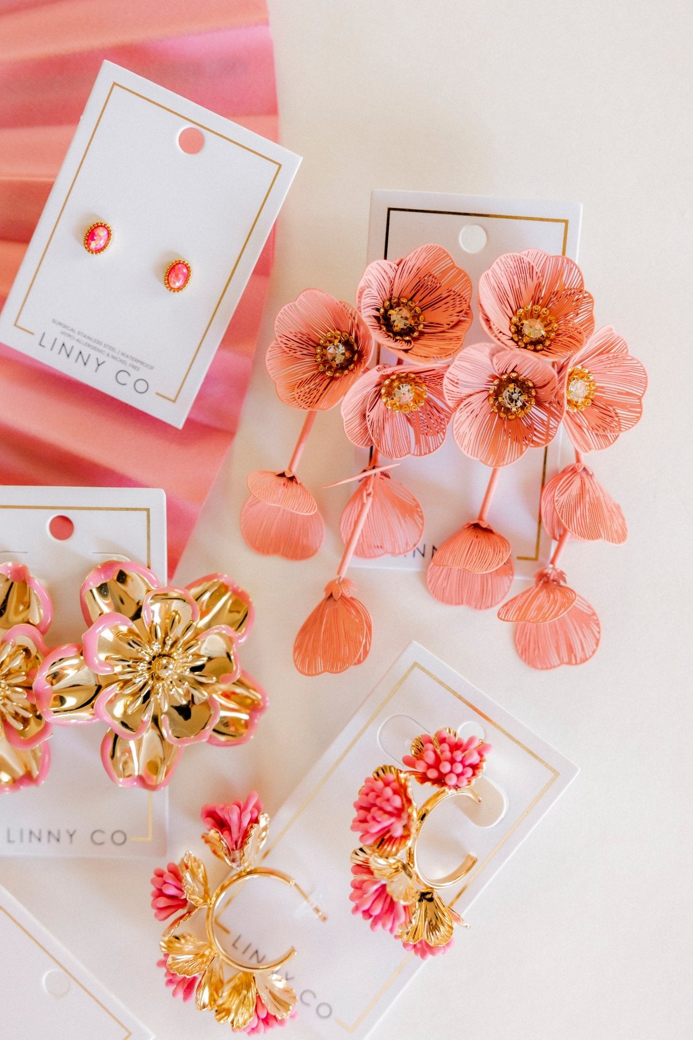 Audrey Flower Statement Earrings - Dusty Pink - LINNY CO WholesaleMetal